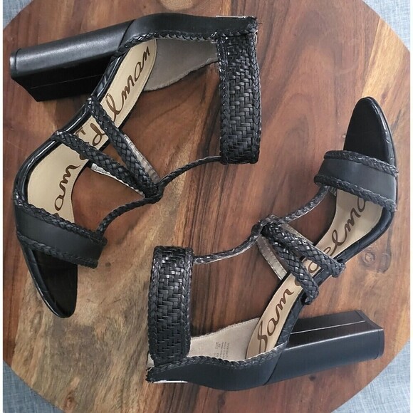 SAM EDELMAN Yordana Sandal Block Heel Braided Ankle Strap Black Women’s Size 9M - Picture 5 of 16